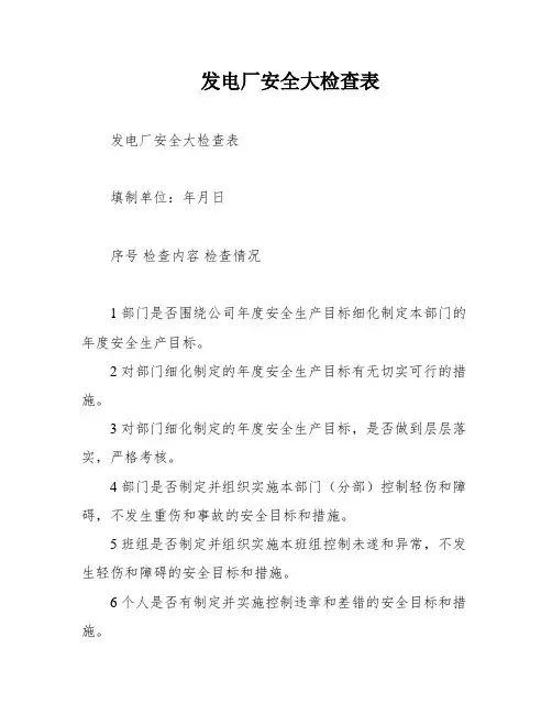 发电厂安全大检查表