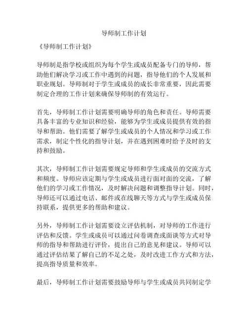 导师制工作计划