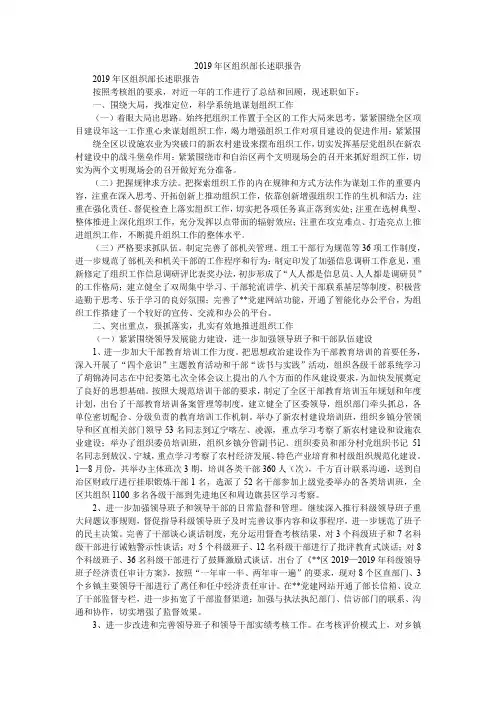 2019年区组织部长述职报告