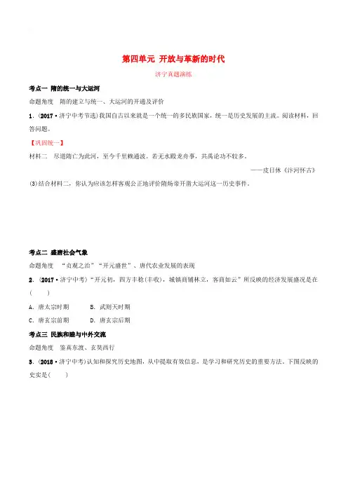 山东省济宁市2019年中考历史复习第四单元开放与革新的时代真题演练(含答案)
