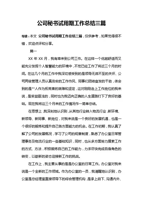 公司秘书试用期工作总结三篇