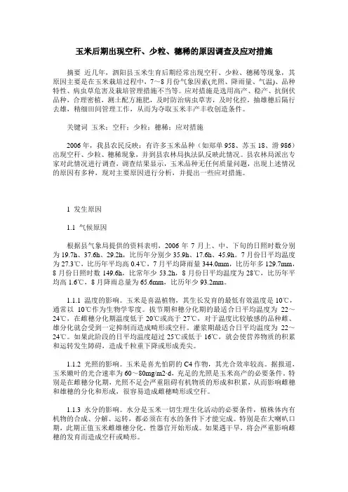 玉米后期出现空秆、少粒、穗稀的原因调查及应对措施