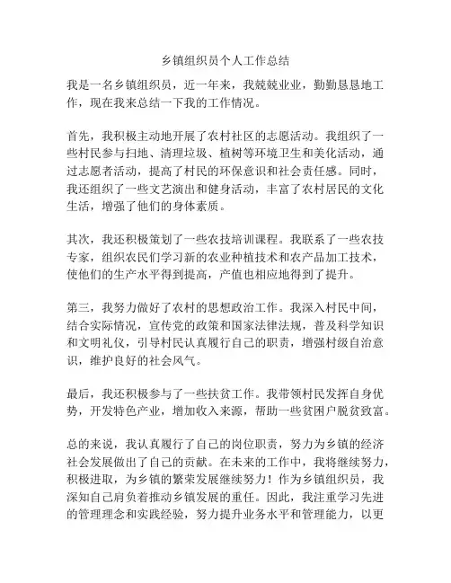 乡镇组织员个人工作总结