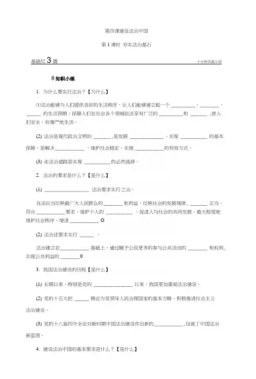 部编人教版九年级道德与法治上册41《夯实法治基石》练习题(含答案).docx