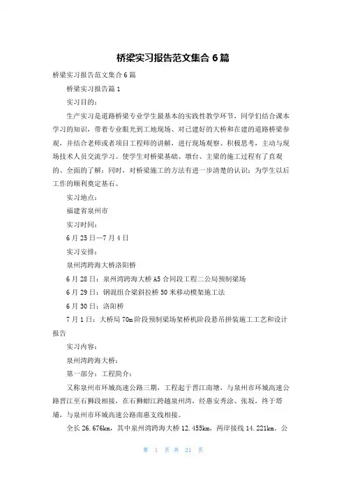 桥梁实习报告范文集合6篇