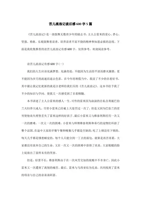 苦儿流浪记读后感600字5篇