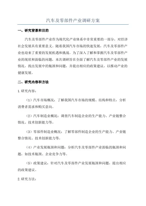 汽车及零部件产业调研方案