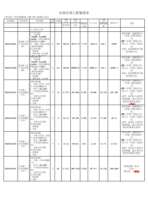 综合报价  机电安装报价表