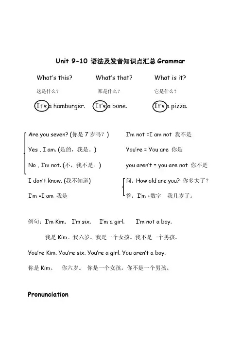 新概念英语青少版-starter-A-Unit-9-10-语法及发音知识点汇总