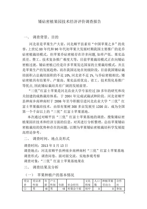 苹果矮砧密植果园技术经济评价调查报告_、(改后稿)