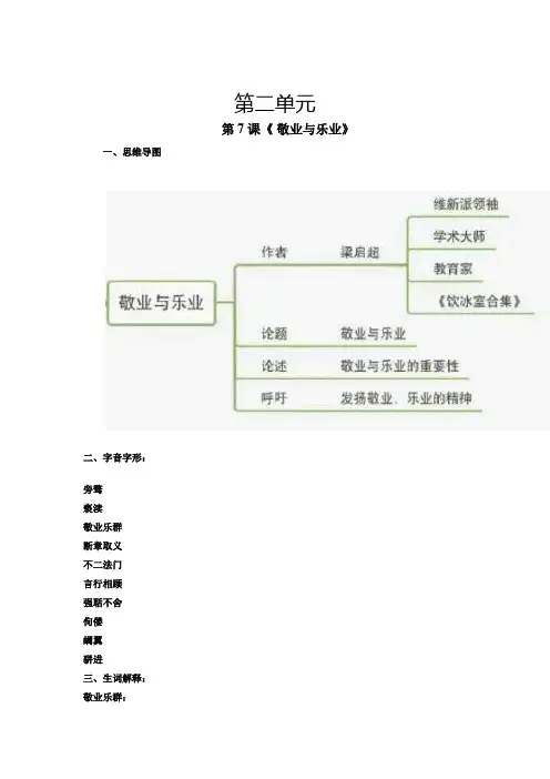 人教统编版语文九上第二单元知识清单(部编版原卷版)
