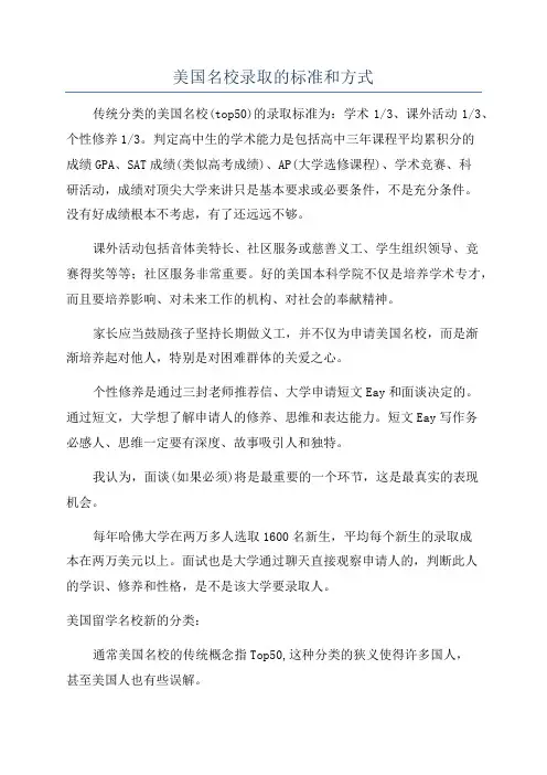 美国名校录取的标准和方式