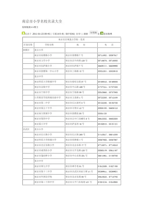 南京市小学名校名录大全