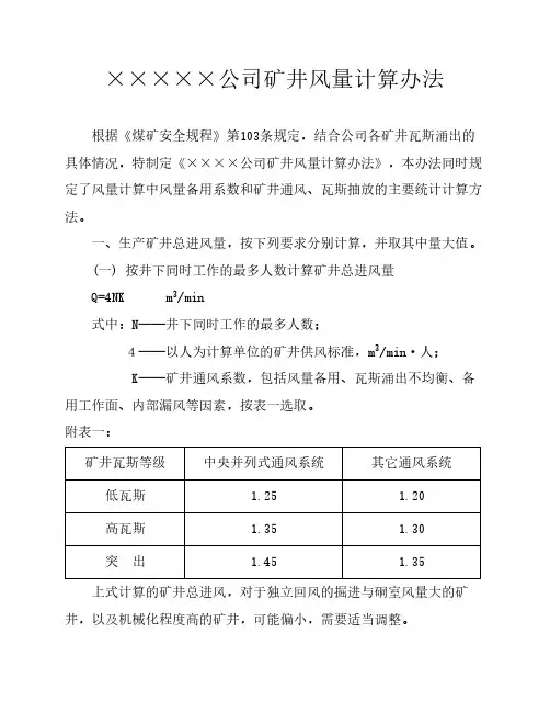 矿井风量计算办法