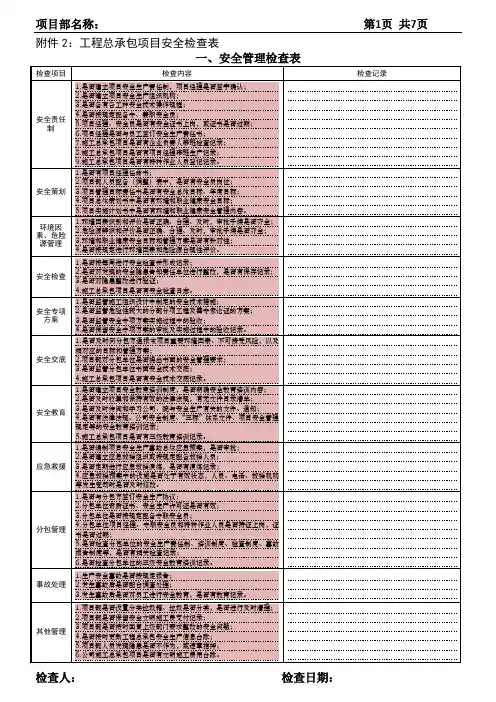 工程总承包项目安全检查表