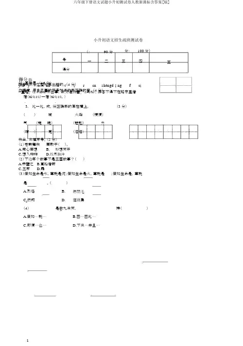 六年级下册语文试题小升初测试卷人教新课标含答案[版]