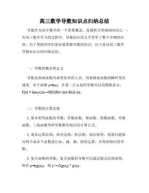 高三数学导数知识点归纳总结