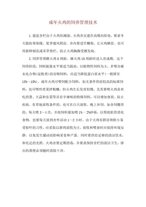 成年火鸡的饲养管理技术