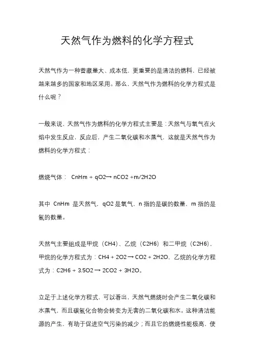 天然气作为燃料的化学方程式