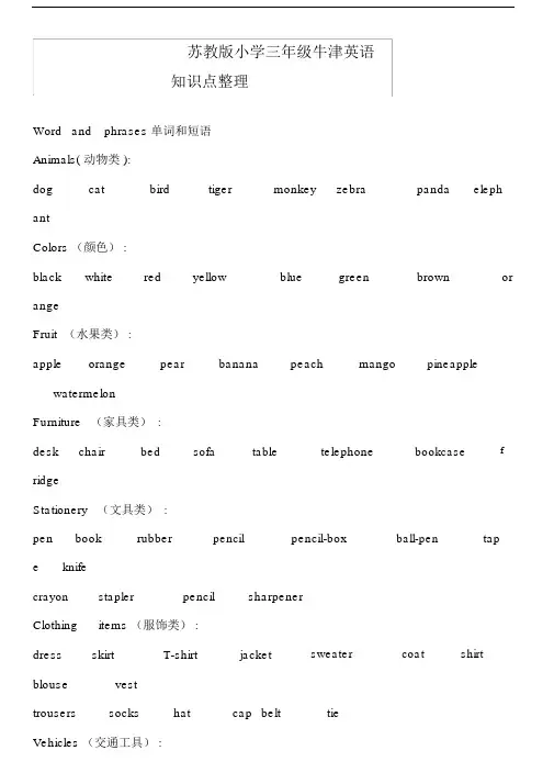 (完整word版)苏教版小学三年级牛津英语知识点整理(良心出品必属精品).doc