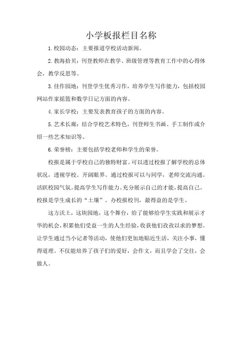 小学板报栏目名称