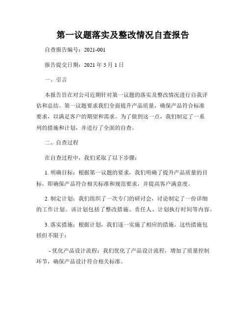 第一议题落实及整改情况自查报告