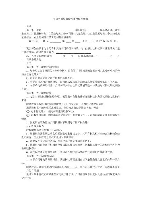小公司股权激励方案模板整理版