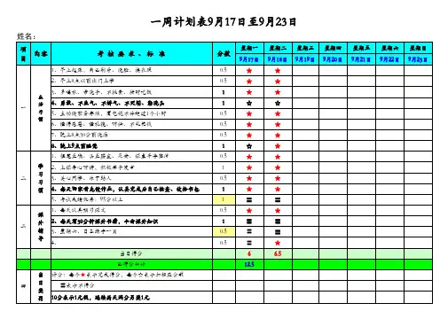 小学生一周学习安排奖励表