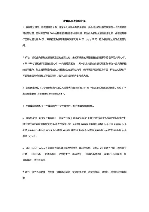 皮肤科重点内容汇总