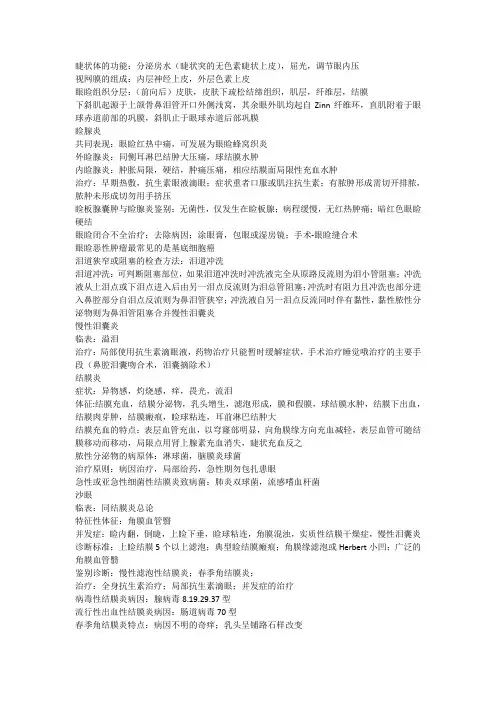 眼科重点亲笔总结(期末考点)