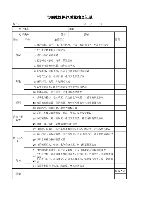电梯维修保养质量抽查记录