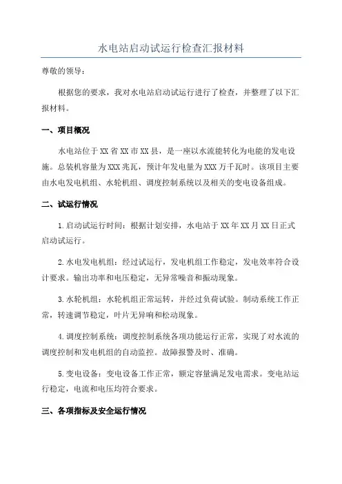 水电站启动试运行检查汇报材料