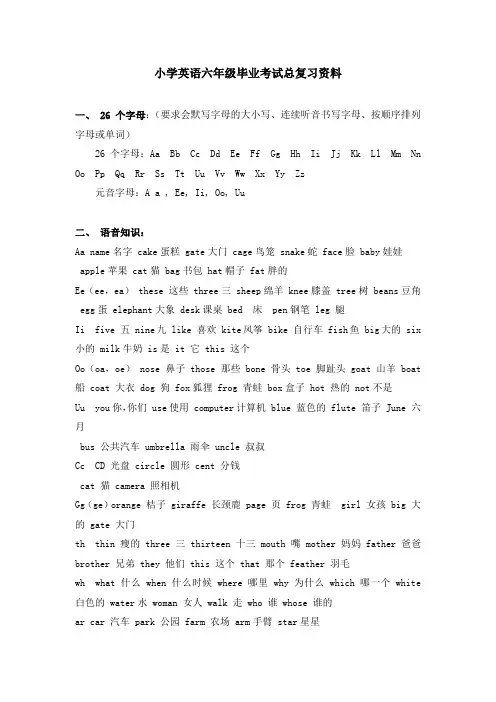 小学英语六年级毕业考试总复习资料