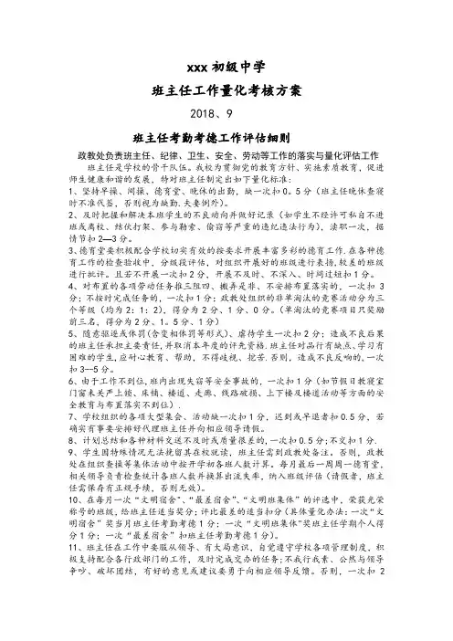 班主任工作考核评估方案修订后
