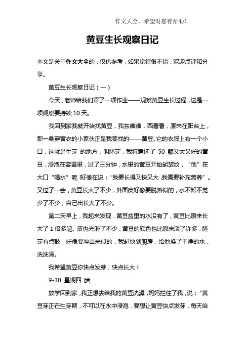黄豆生长观察日记