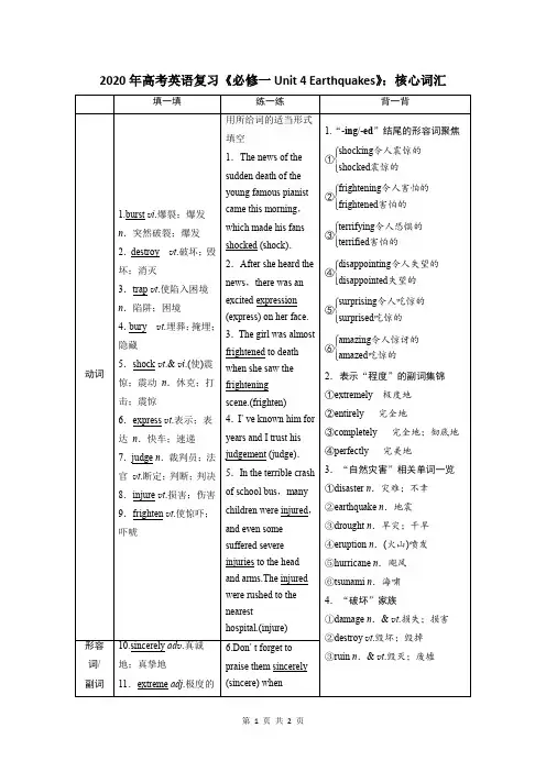 2020年高考英语复习《必修一Unit 4 Earthquakes》：核心词汇