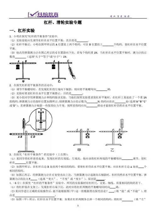 杠杆机械效率专题实验及答案
