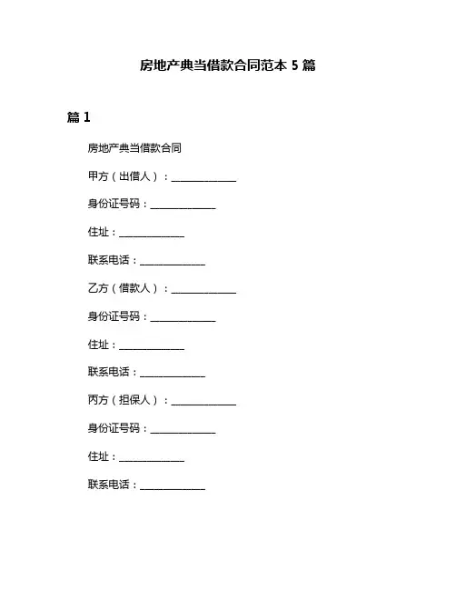 房地产典当借款合同范本5篇
