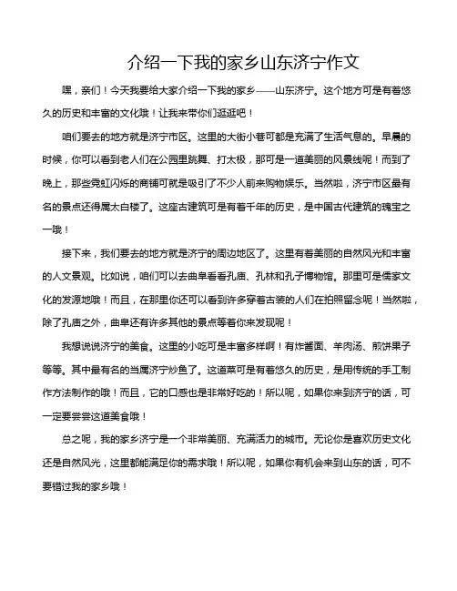 介绍一下我的家乡山东济宁作文