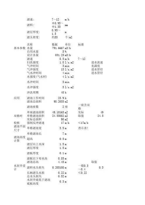 V型滤池计算书