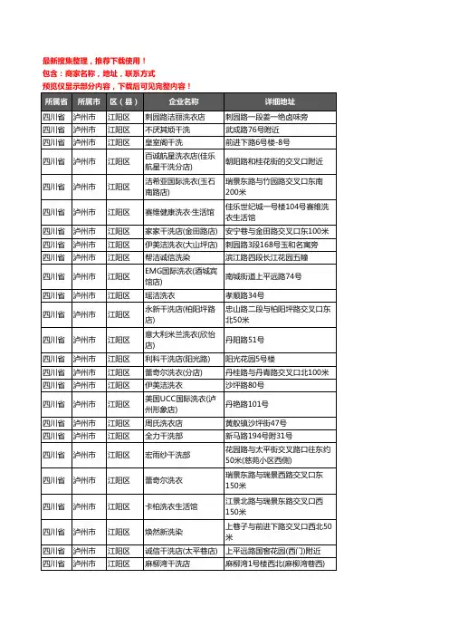 新版四川省泸州市江阳区洗衣店企业公司商家户名录单联系方式地址大全101家
