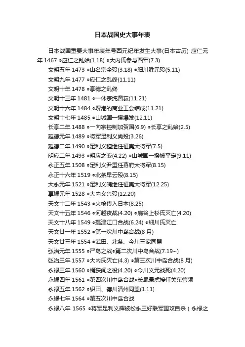日本战国史大事年表