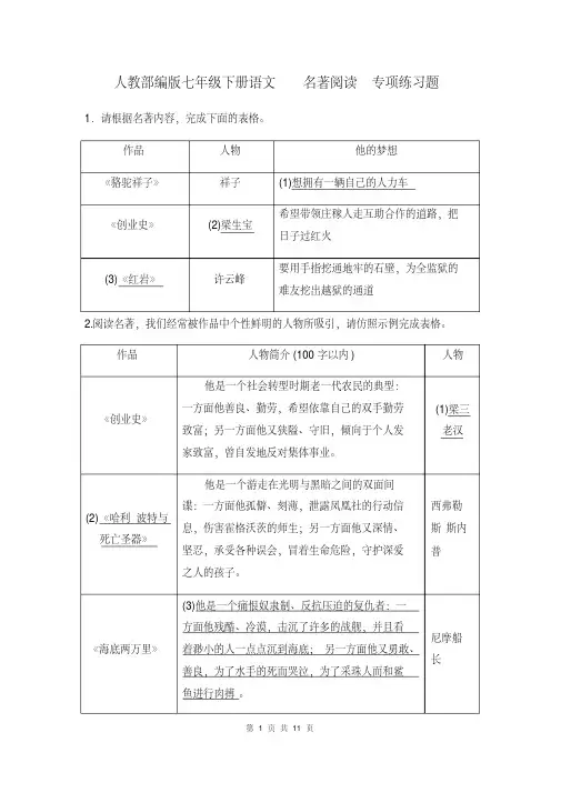人教部编版七年级下册语文名著阅读专项练习题(含答案)
