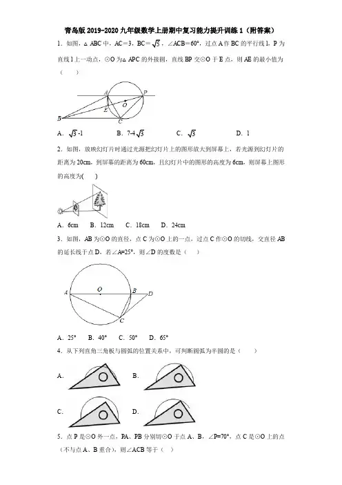 青岛版2019-2020九年级数学上册期中复习能力提升训练1(附答案)