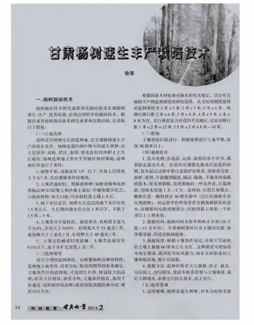 甘肃杨树速生丰产栽培技术