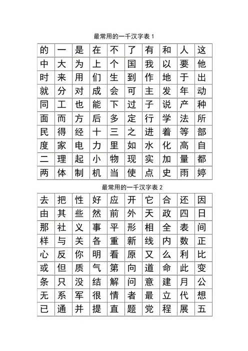 最常用的一千汉字表1