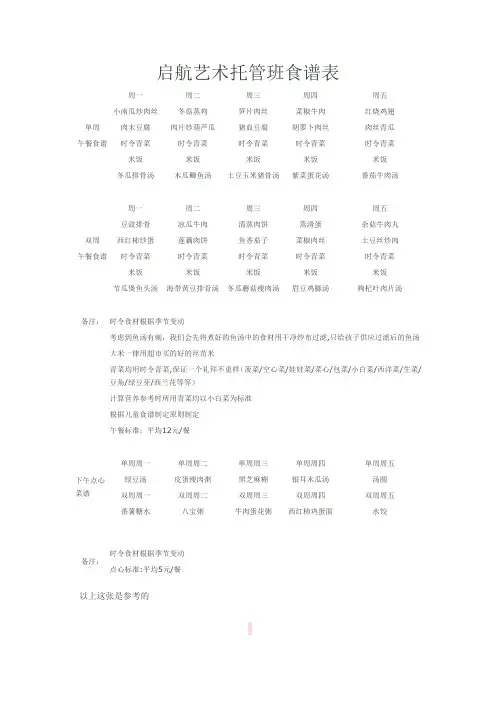 启航艺术托管班食谱表