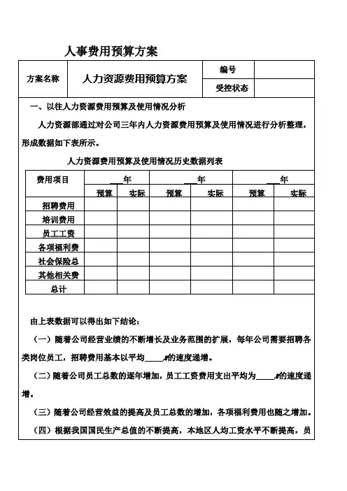人事费用预算方案