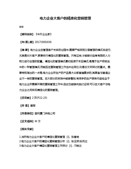 电力企业大客户的精准化营销管理