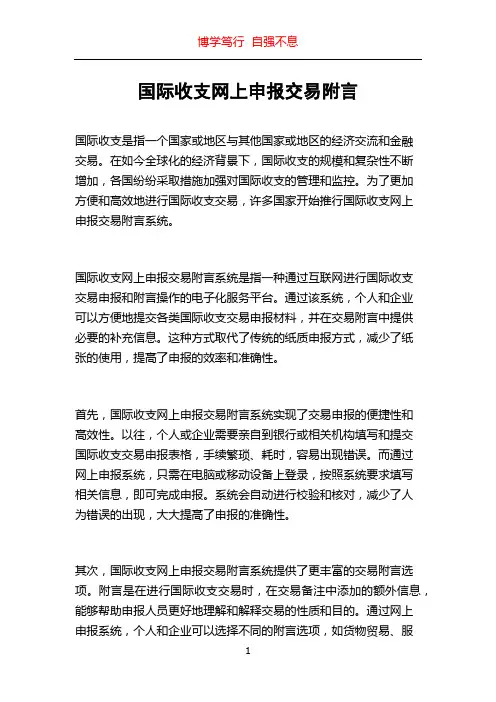 国际收支网上申报交易附言